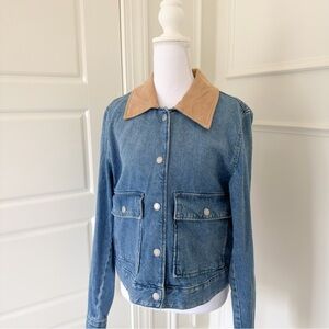 NWT! Mango Denim Jacket with Tan Collar